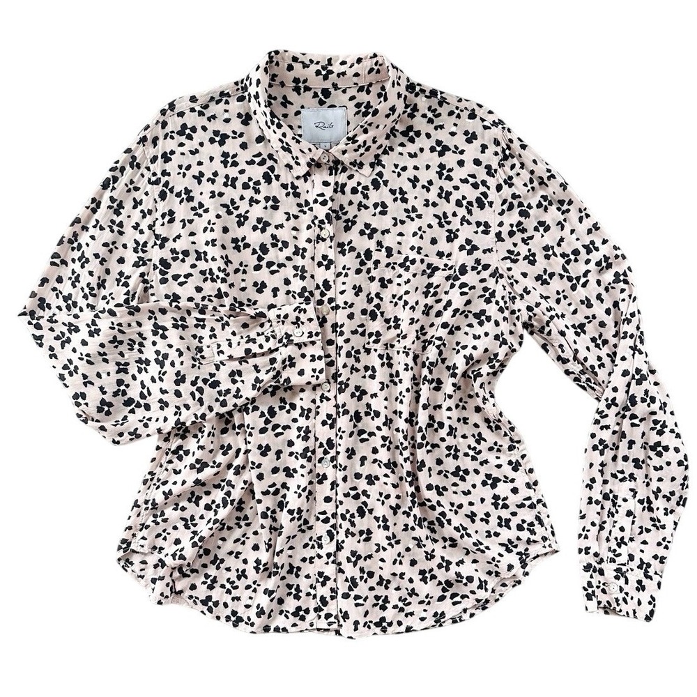RAILS Anna Rose Floral Cheetah Blouse L Large Pink Black Rayon Button Up Shirt - Picture 6 of 16